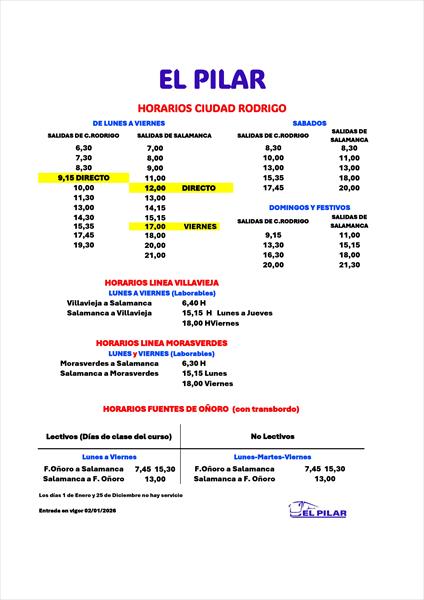 HORARIOS PARA 2026
