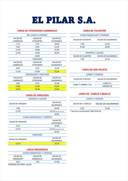 NUEVOS HORARIOS SALAMANCA LUMBRALES HINOJOSA (1 FEBRERO 2026)